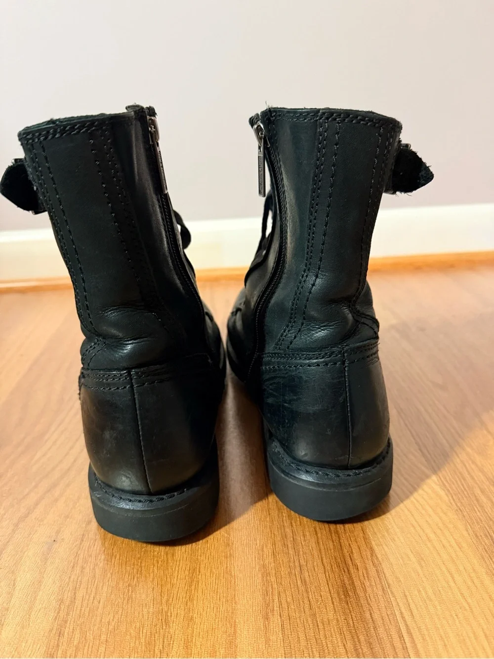 Harley-Davidson Black Leather Lace-Up Moto Combat Boots - Picture 4 of 10